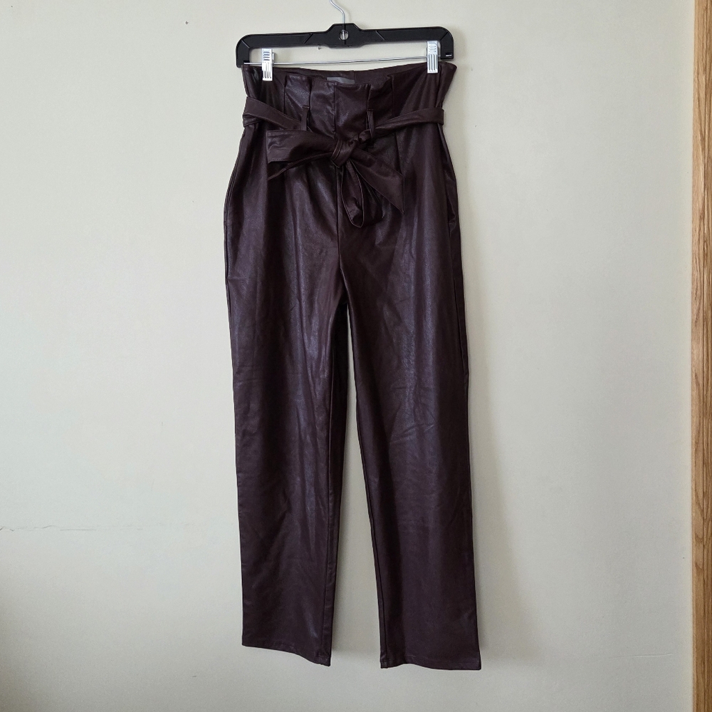 Commando Faux Leather High Waisted Belted Paperbag Pants Oxblood